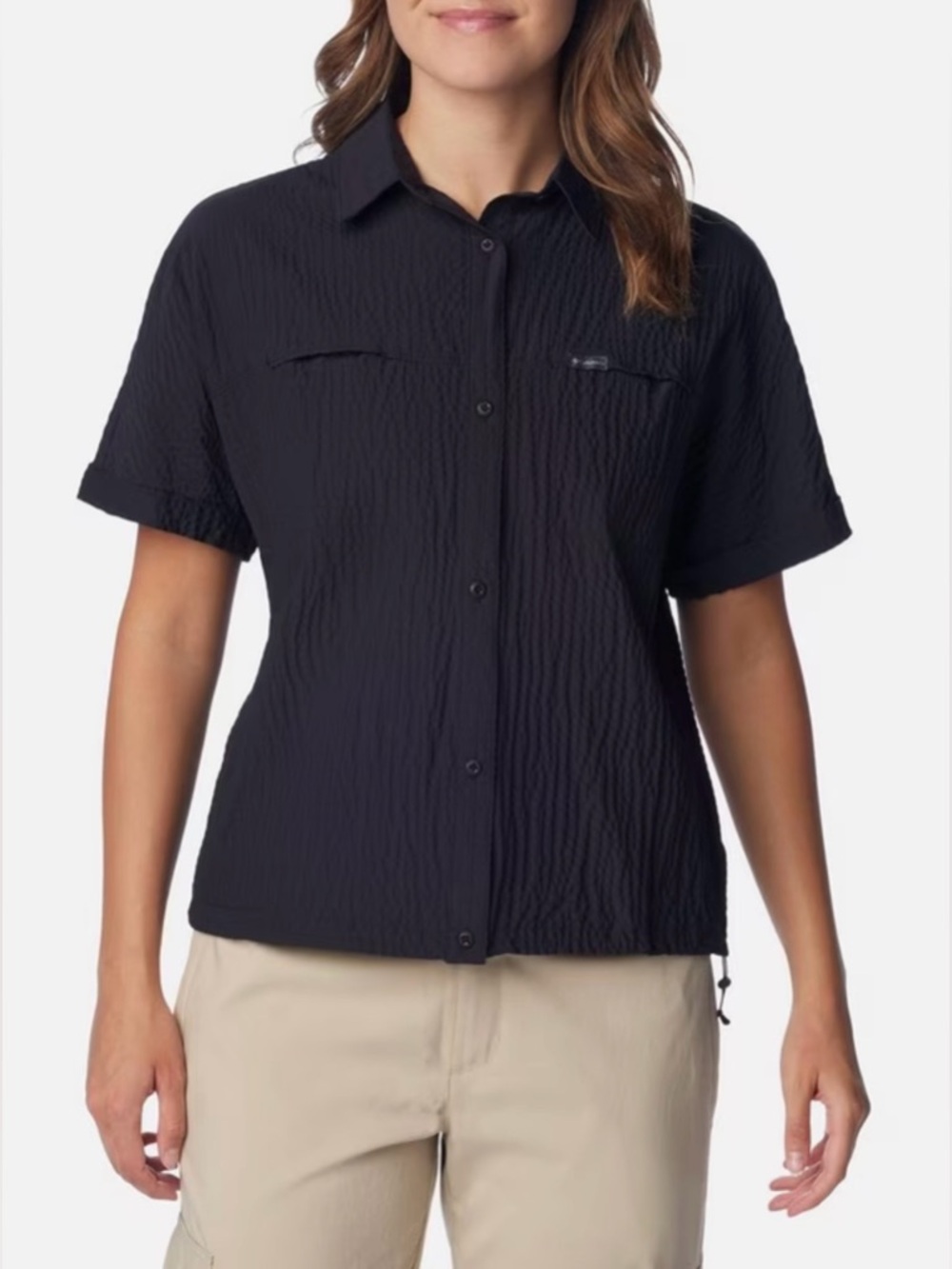 Columbia Women’s Boundless Trek Black Short-Sleeve Textured Button-Down Shirt L